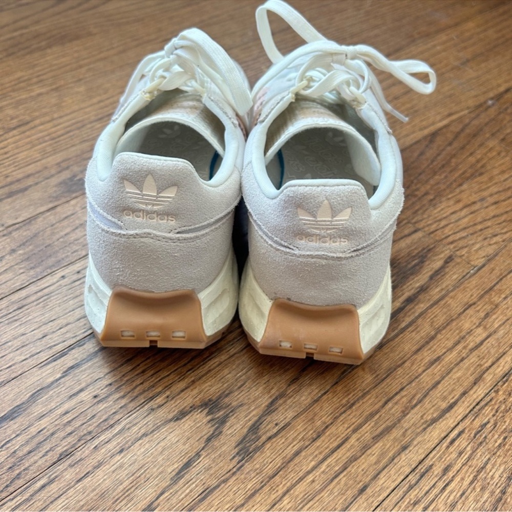 adidas Women's Cream Sneakers with Pink Stripes - Picture 4 of 8